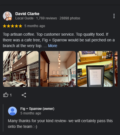 A Coffee Shop Responding to Reviews on Google Business Profile