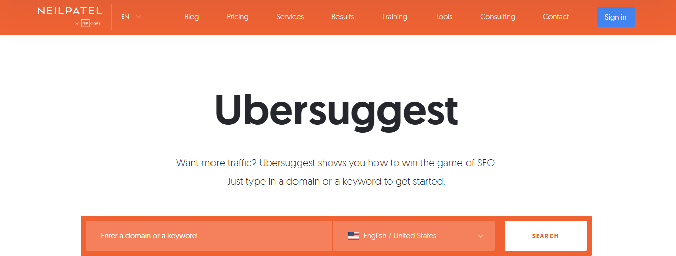 Ubersuggest's Webpage