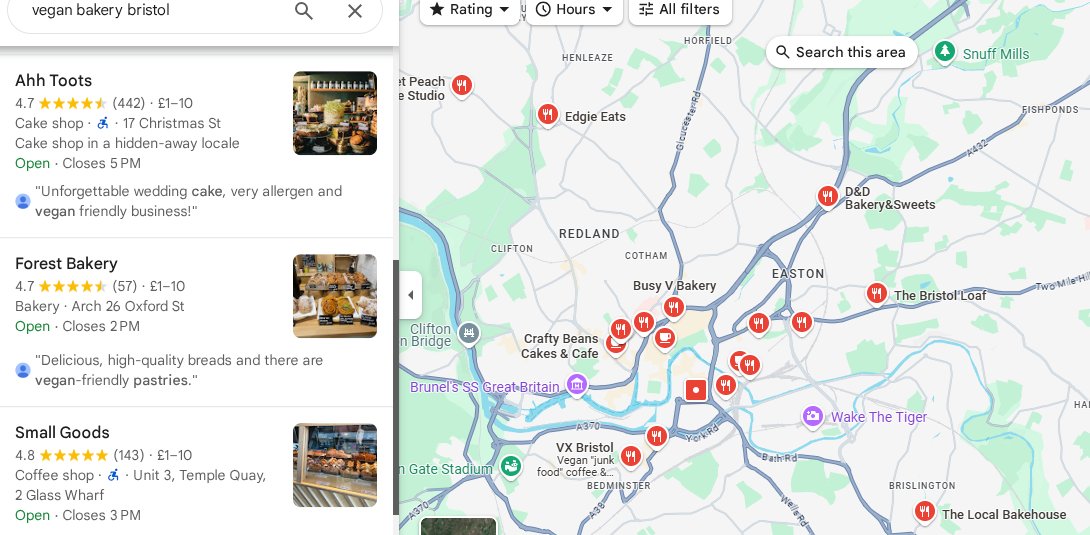 Google Maps Results Based on Relevance