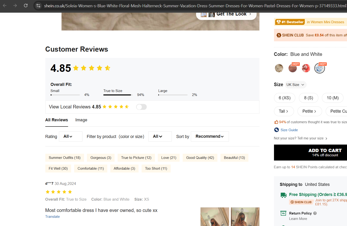 Customer Reviews on Shein's Landing Page