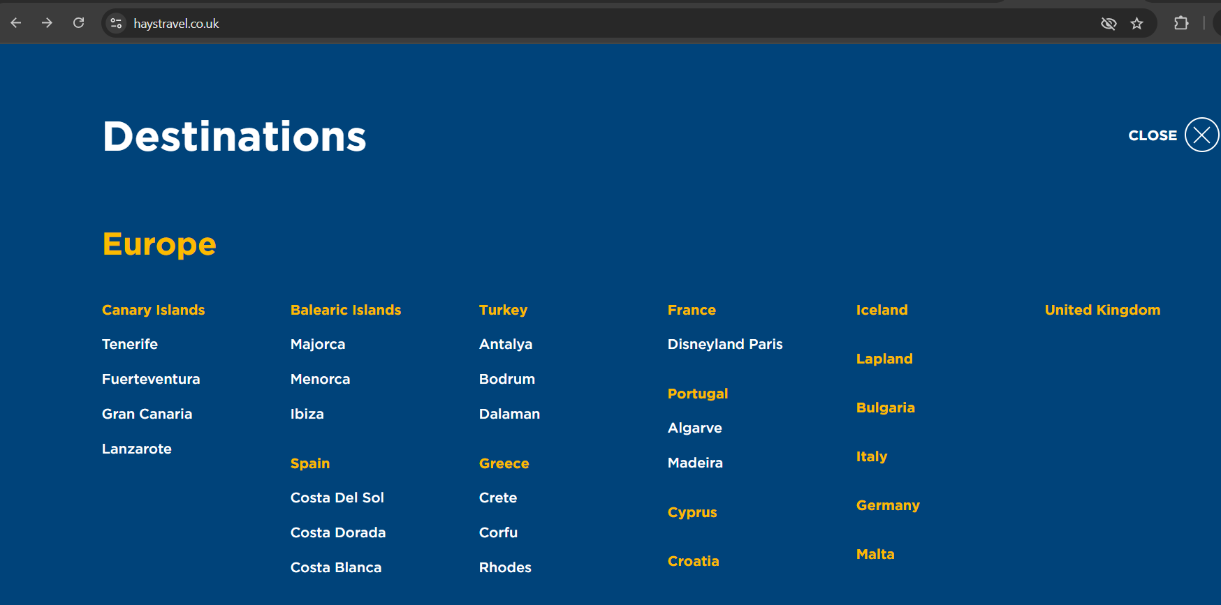 Service Pages for Each Destination by Hays Travel