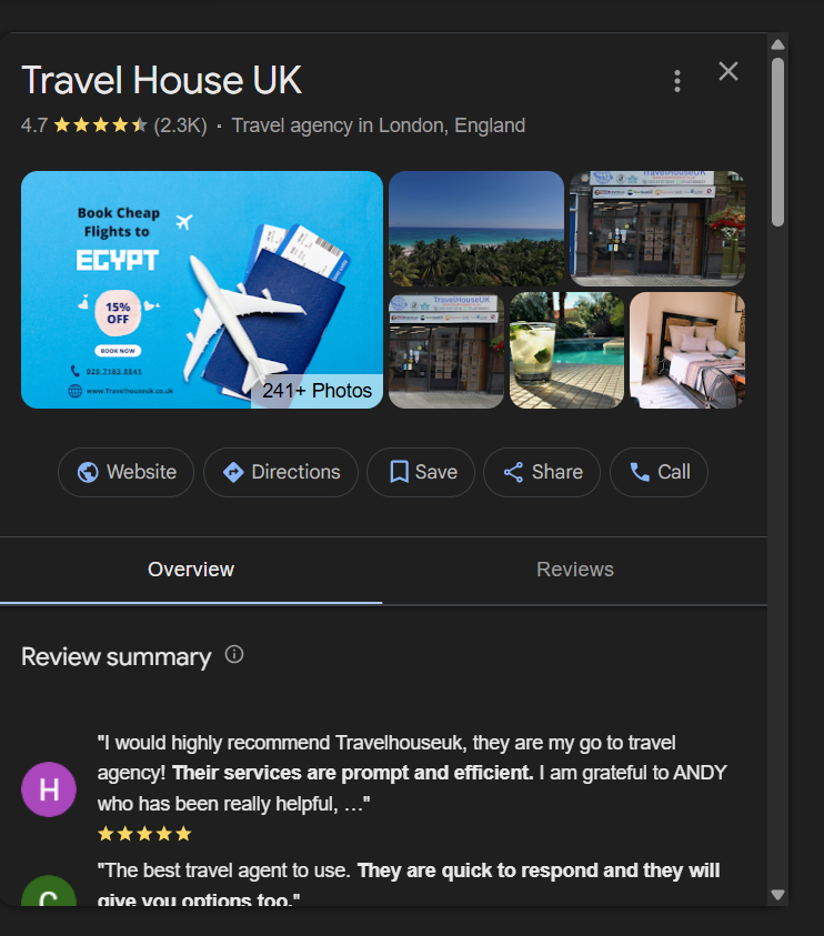 An Optimized Google Business Profile of a Travel Agency