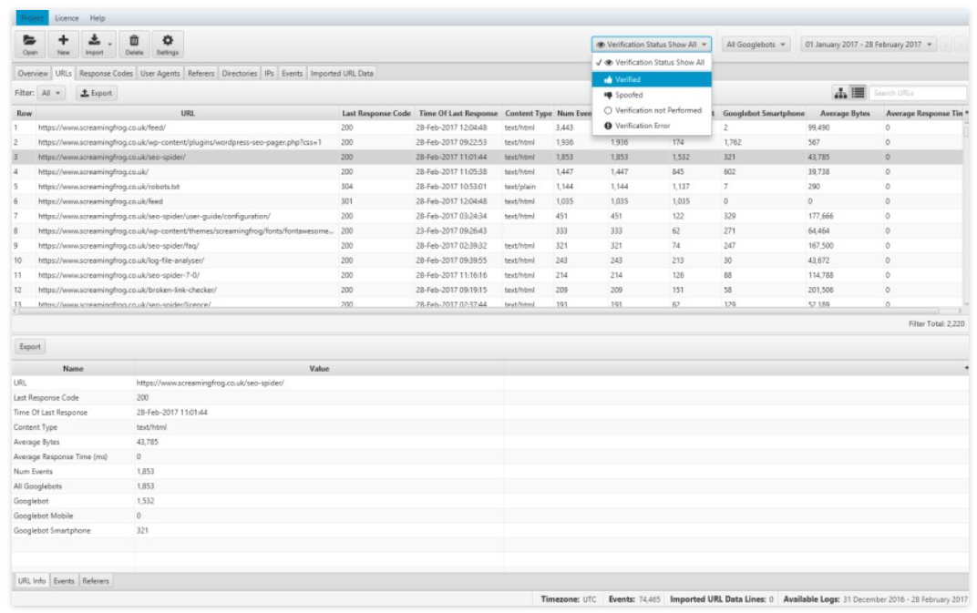 Screaming Frog Log File Analyzer