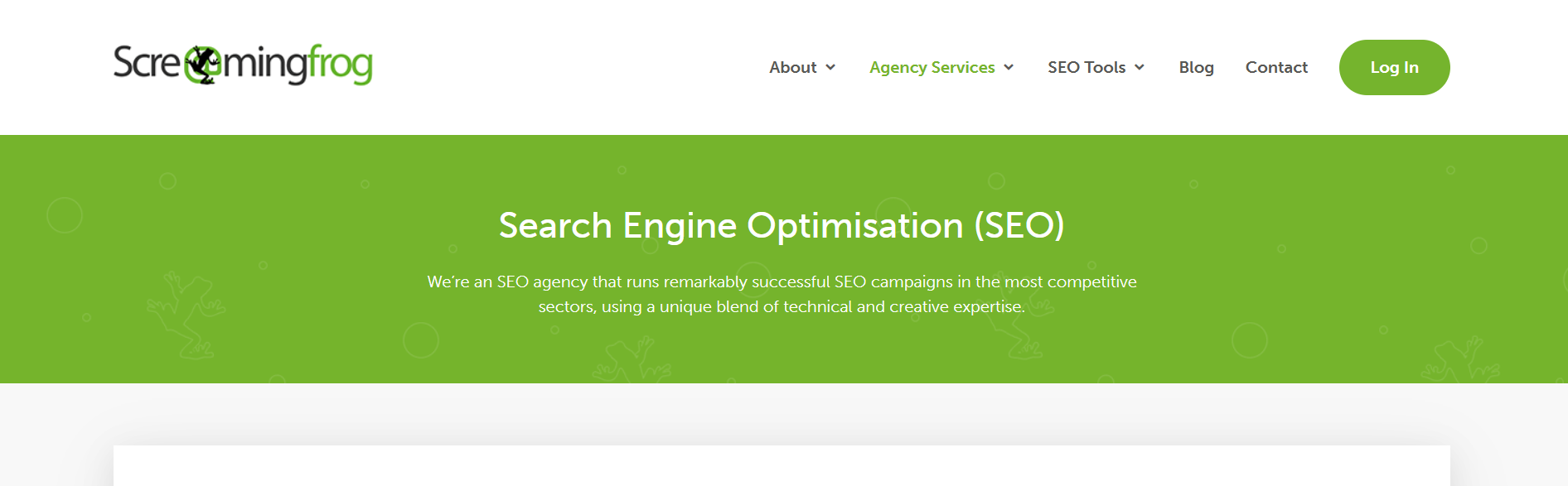 Screaming Frog's SEO Services Webpage